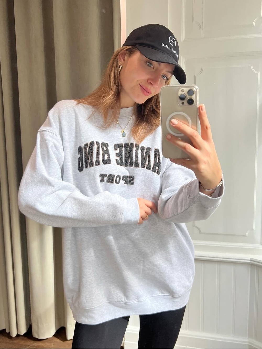 Anine Bing Tyler Oversized Pullover Mockneck Crewneck Sweater in Heather Gray - Picture 11 of 14
